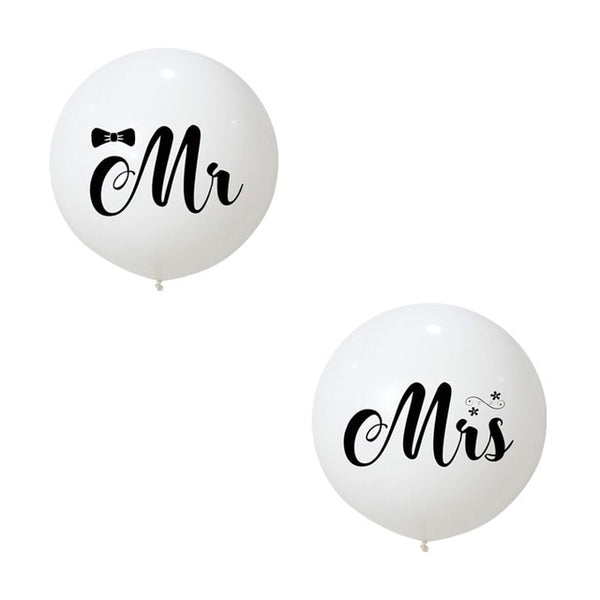 Wedding 36inch Round White Print Mr&Mrs Latex Balloons